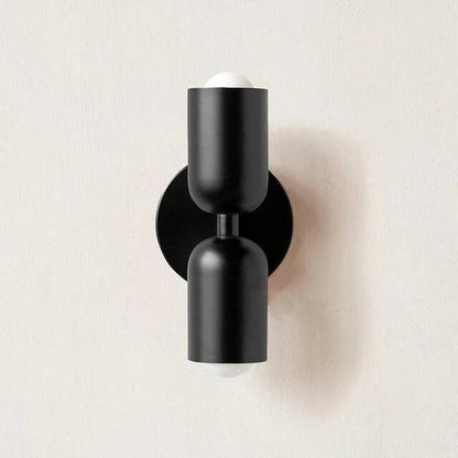 White and Black Cylinder Metal Two Light Wall Sconce Bedside Wall Light