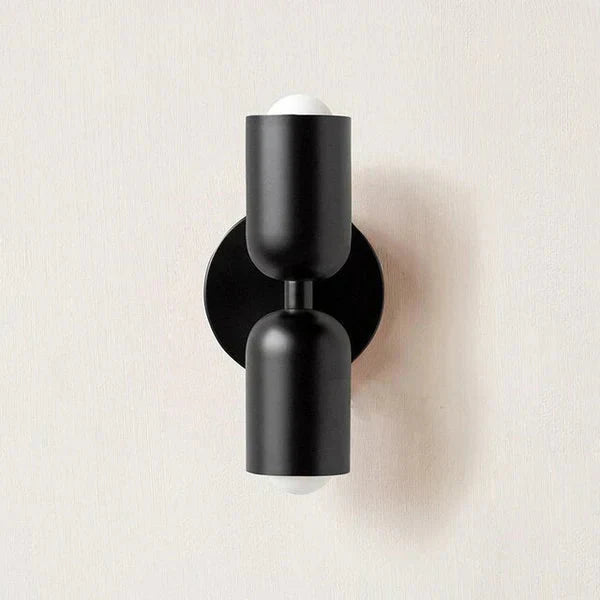 White and Black Cylinder Metal Two Light Wall Sconce Bedside Wall Light