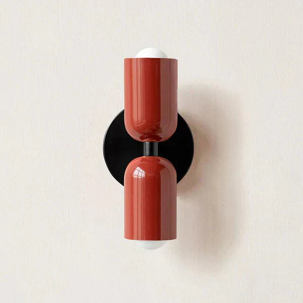 White and Black Cylinder Metal Two Light Wall Sconce Bedside Wall Light