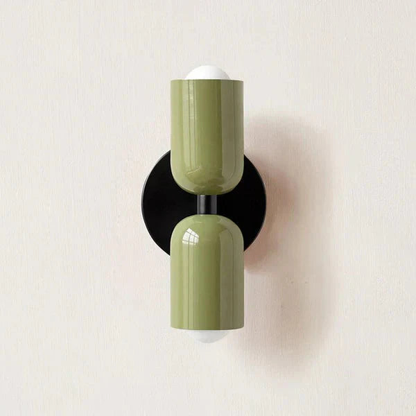 White and Black Cylinder Metal Two Light Wall Sconce Bedside Wall Light