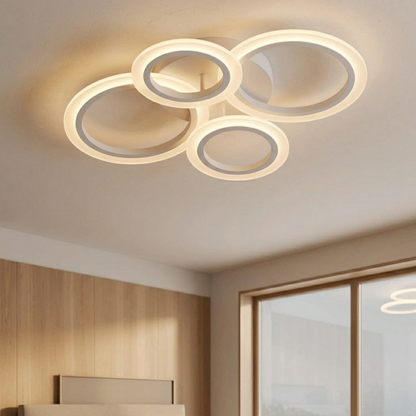 White Four Ring LED Flush Mount Ceiling Light Dimmable With Remote