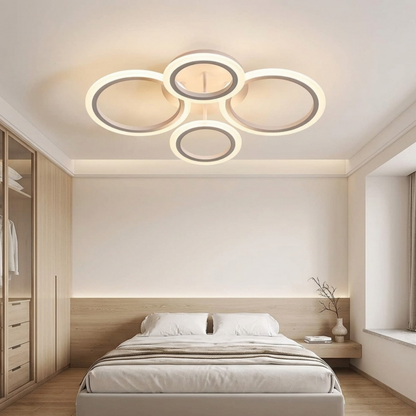 White Four Ring LED Flush Mount Ceiling Light Dimmable With Remote
