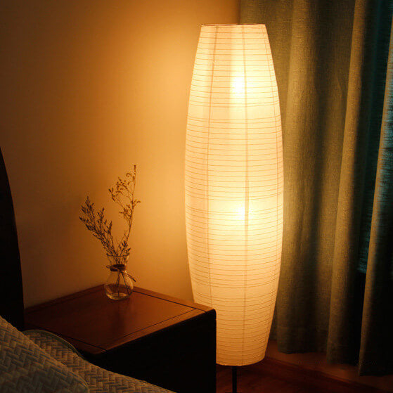 White Rice Paper Column Floor Lamp Nordic Japandi Paper Lantern Light