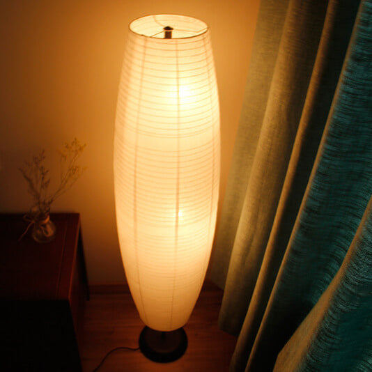 White Rice Paper Column Floor Lamp Nordic Japandi Paper Lantern Light