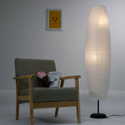 White Rice Paper Column Floor Lamp Nordic Japandi Paper Lantern Light