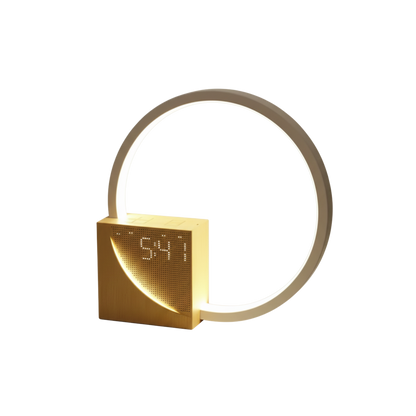 Wood and Aluminium Touch Control LED Ring Bedside Lamp With Alarm Clock