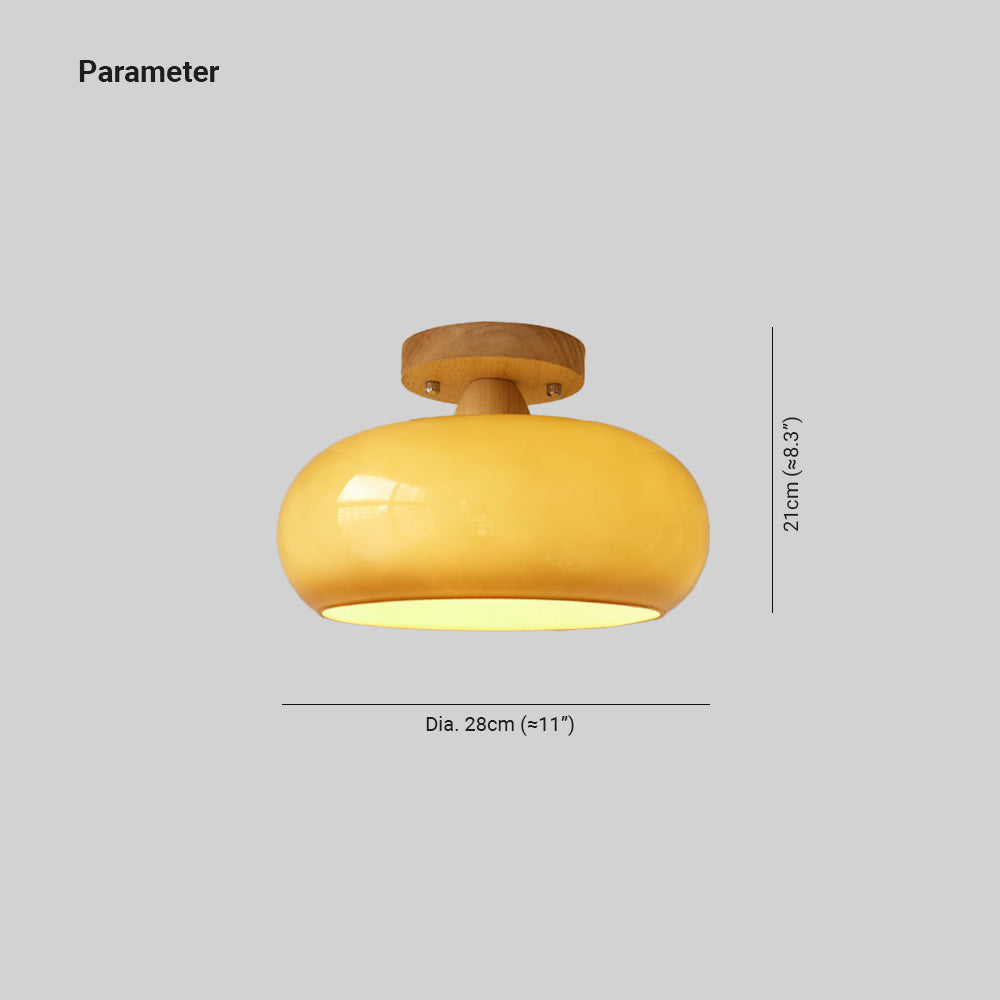Wood and Glass Flush Mount Ceiling Light Japandi Rounded Globe Shade