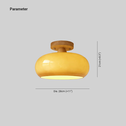 Wood and Glass Flush Mount Ceiling Light Japandi Rounded Globe Shade