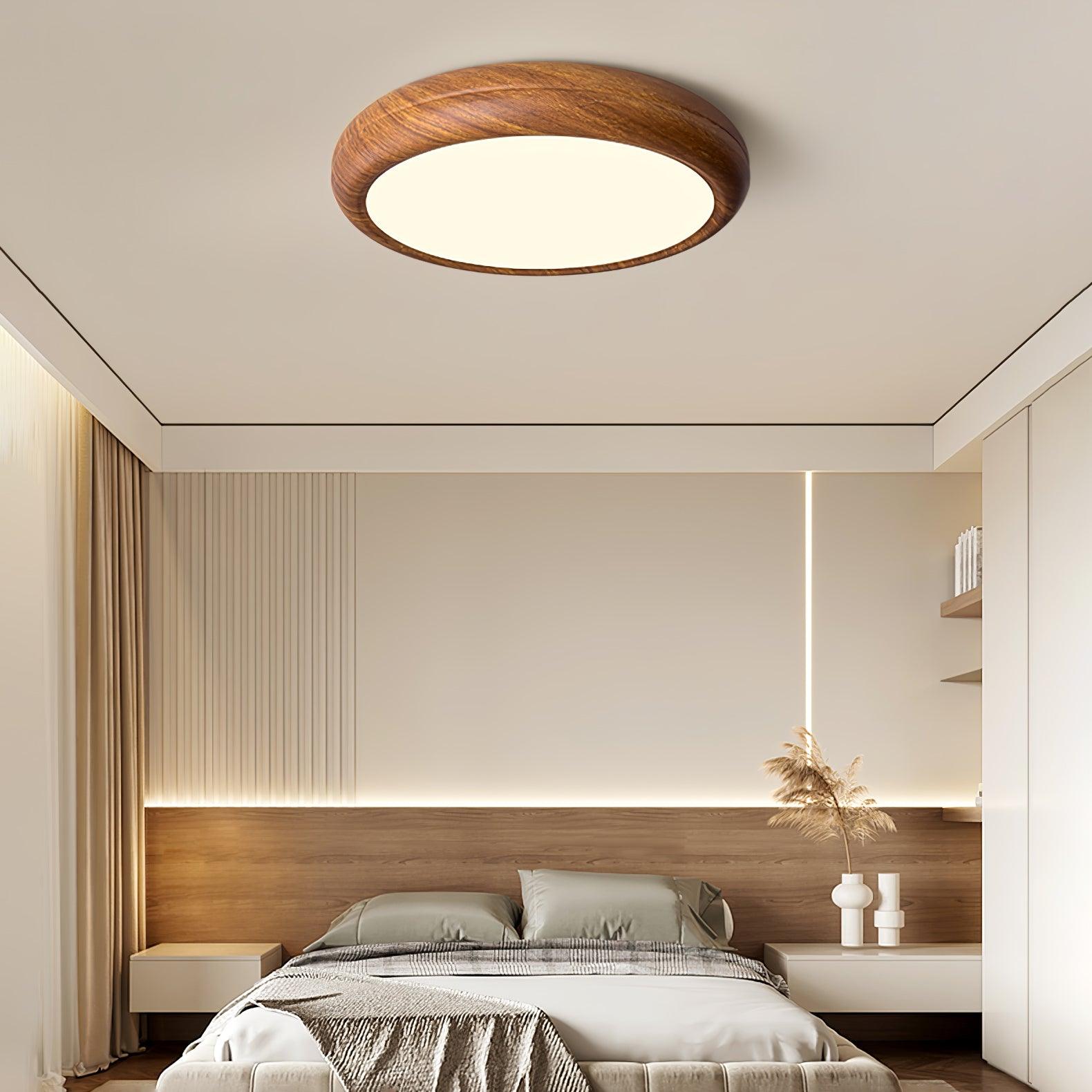 Wood Grain Round Flush Mount LED Ceiling Light Japandi Scandi