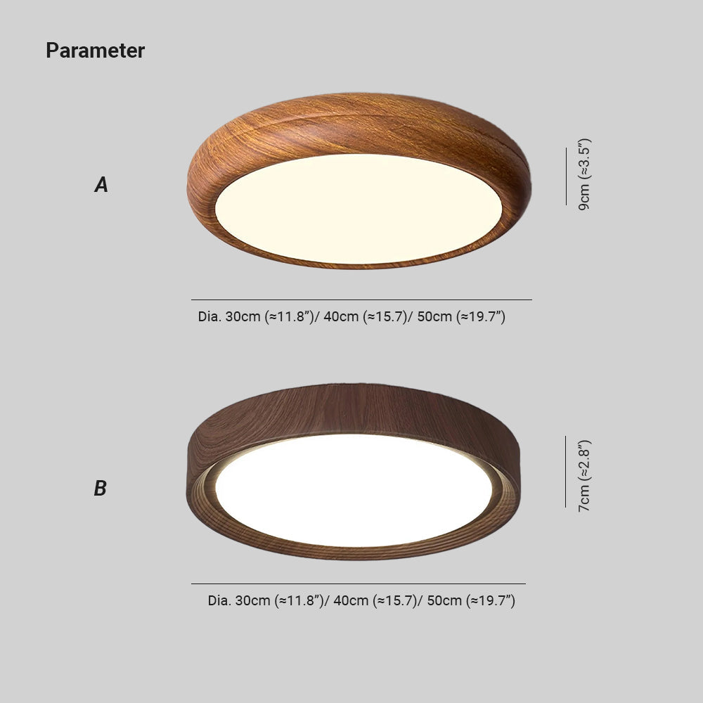 Wood Grain Round Flush Mount LED Ceiling Light Japandi Scandi