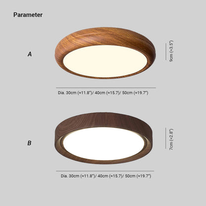 Wood Grain Round Flush Mount LED Ceiling Light Japandi Scandi