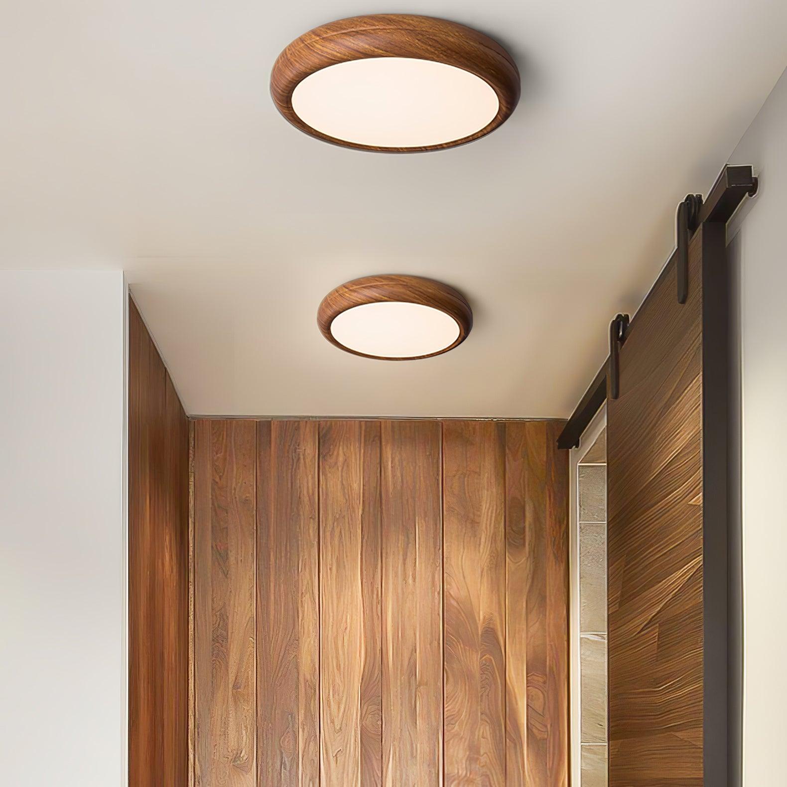 Wood Grain Round Flush Mount LED Ceiling Light Japandi Scandi