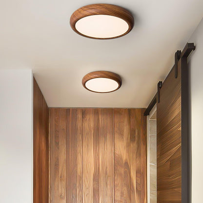Wood Grain Round Flush Mount LED Ceiling Light Japandi Scandi