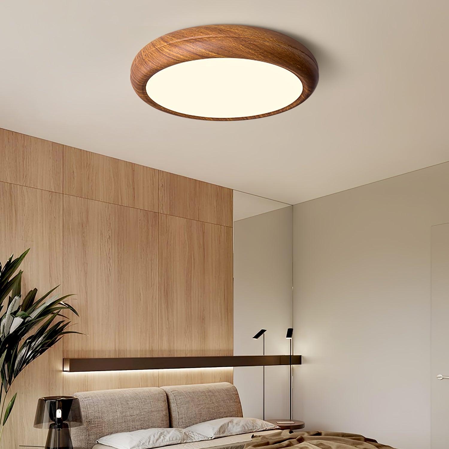 Wood Grain Round Flush Mount LED Ceiling Light Japandi Scandi