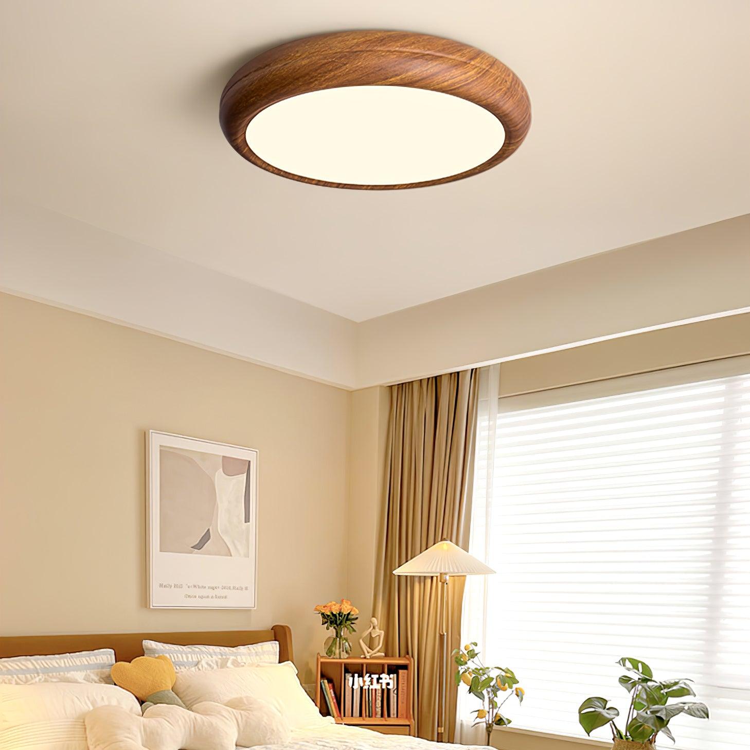 Wood Grain Round Flush Mount LED Ceiling Light Japandi Scandi