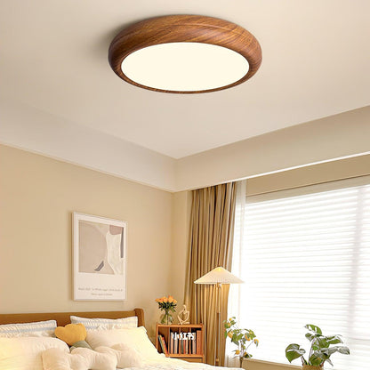 Wood Grain Round Flush Mount LED Ceiling Light Japandi Scandi