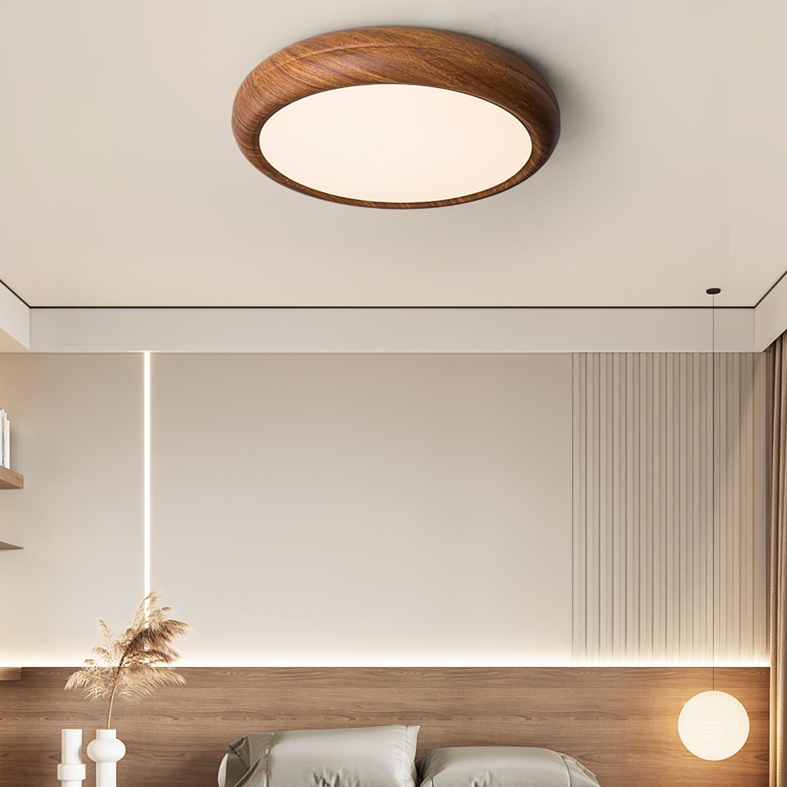 Wood Grain Round Flush Mount LED Ceiling Light Japandi Scandi
