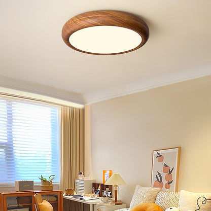 Wood Grain Round Flush Mount LED Ceiling Light Japandi Scandi