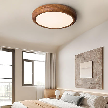 Wood Grain Round Flush Mount LED Ceiling Light Japandi Scandi