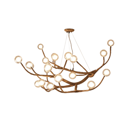 Wood Metal and Glass Branch Chandelier Tree Style Ceiling Light