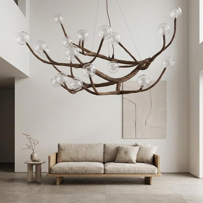 Wood Metal and Glass Branch Chandelier Tree Style Ceiling Light