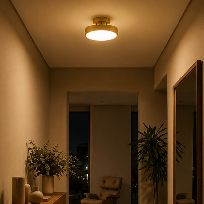 Wood Tone Round LED Flush Mount Ceiling Light Three Colour Switchable