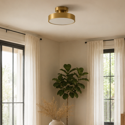 Wood Tone Round LED Flush Mount Ceiling Light Three Colour Switchable