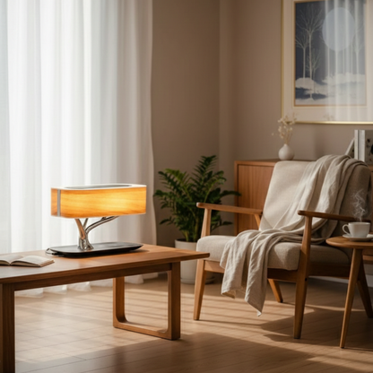 Wood Touch Dimmable LED Table Lamp Tree Design With Wireless Charging Pad