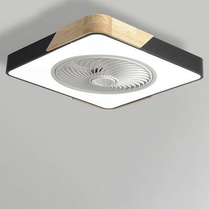 Wood Trim LED Ceiling Fan Light with Remote Control Flush Mount