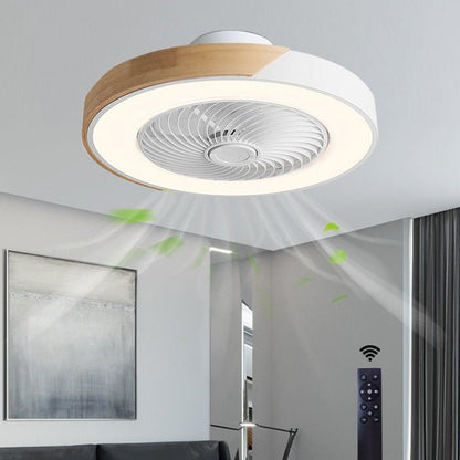Wood Trim LED Ceiling Fan Light with Remote Control Flush Mount