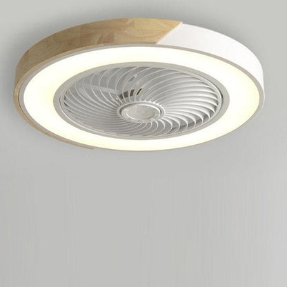 Wood Trim LED Ceiling Fan Light with Remote Control Flush Mount
