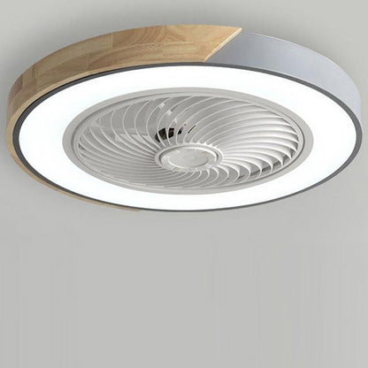 Wood Trim LED Ceiling Fan Light with Remote Control Flush Mount