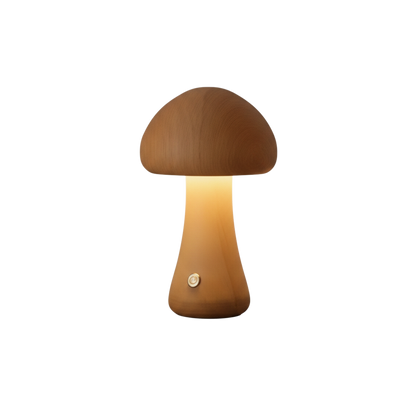 Wooden Mushroom Table Lamp Rechargeable Cordless LED Bedside Lamp