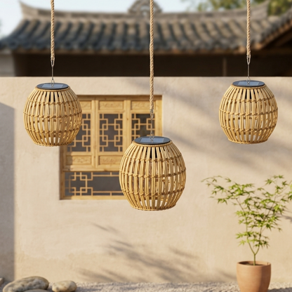 Woven Solar Garden Light Hanging Outdoor LED Lantern